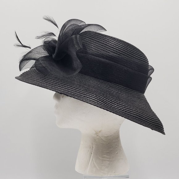 Kate Landry Black Hat with Feather Accent main image 12